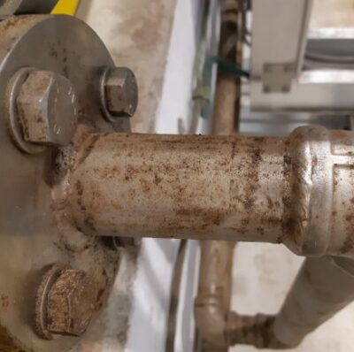 Corroded stainless steel pipe