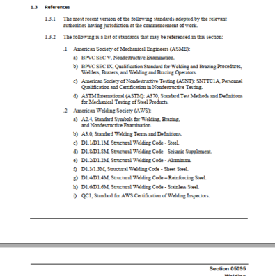 Project specification reference standards